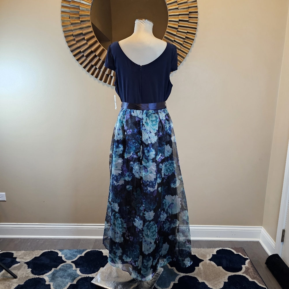 SLNY Navy Floral Mixed-Media Organza Gown - 16P NWT - Picture 9 of 10